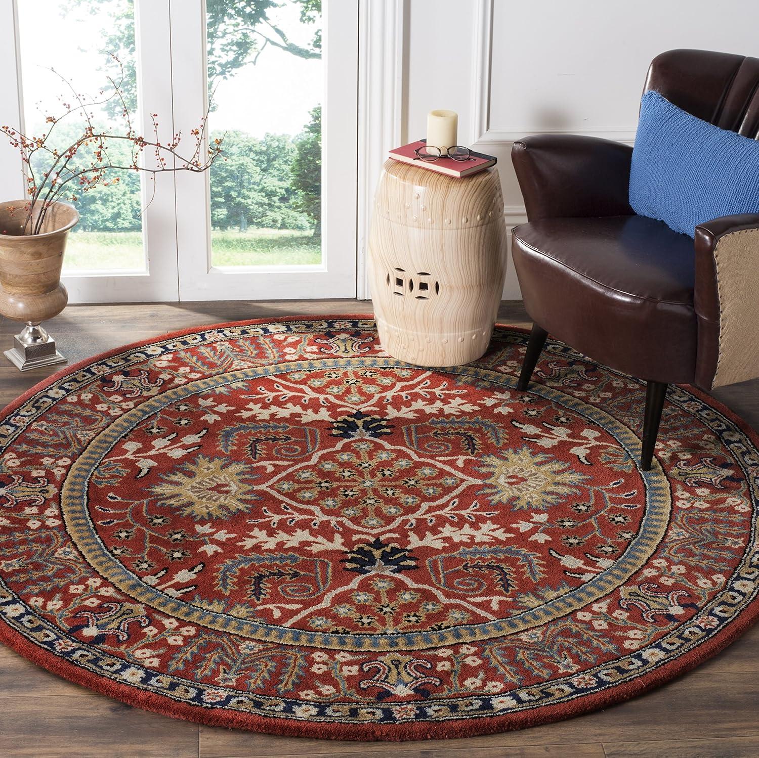 Antiquity AT64 Hand Tufted Area Rug - Red/Multi - 6' Round - Safavieh.