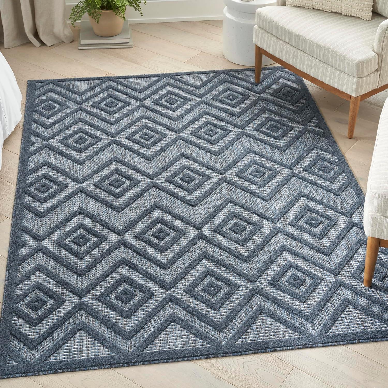 Foundry Select Versatile Diamond Navy Blue Indoor/Outdoor Area Rug