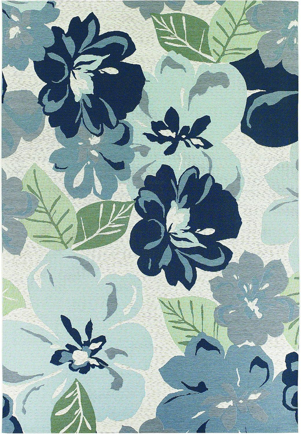 Gray Floral Synthetic Flat Woven Indoor/Outdoor Rug, 4' x 5'10"