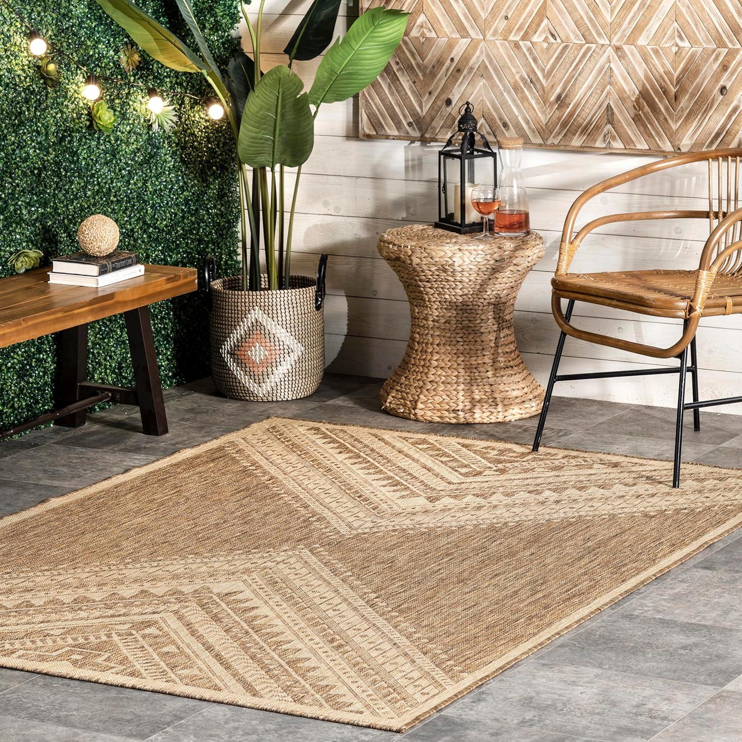 Nuloom Landry Geometric 4x6 Indoor/Outdoor Area Rug for Living Room Patio Deck Front Porch Kitchen, Charcoal/Ivory