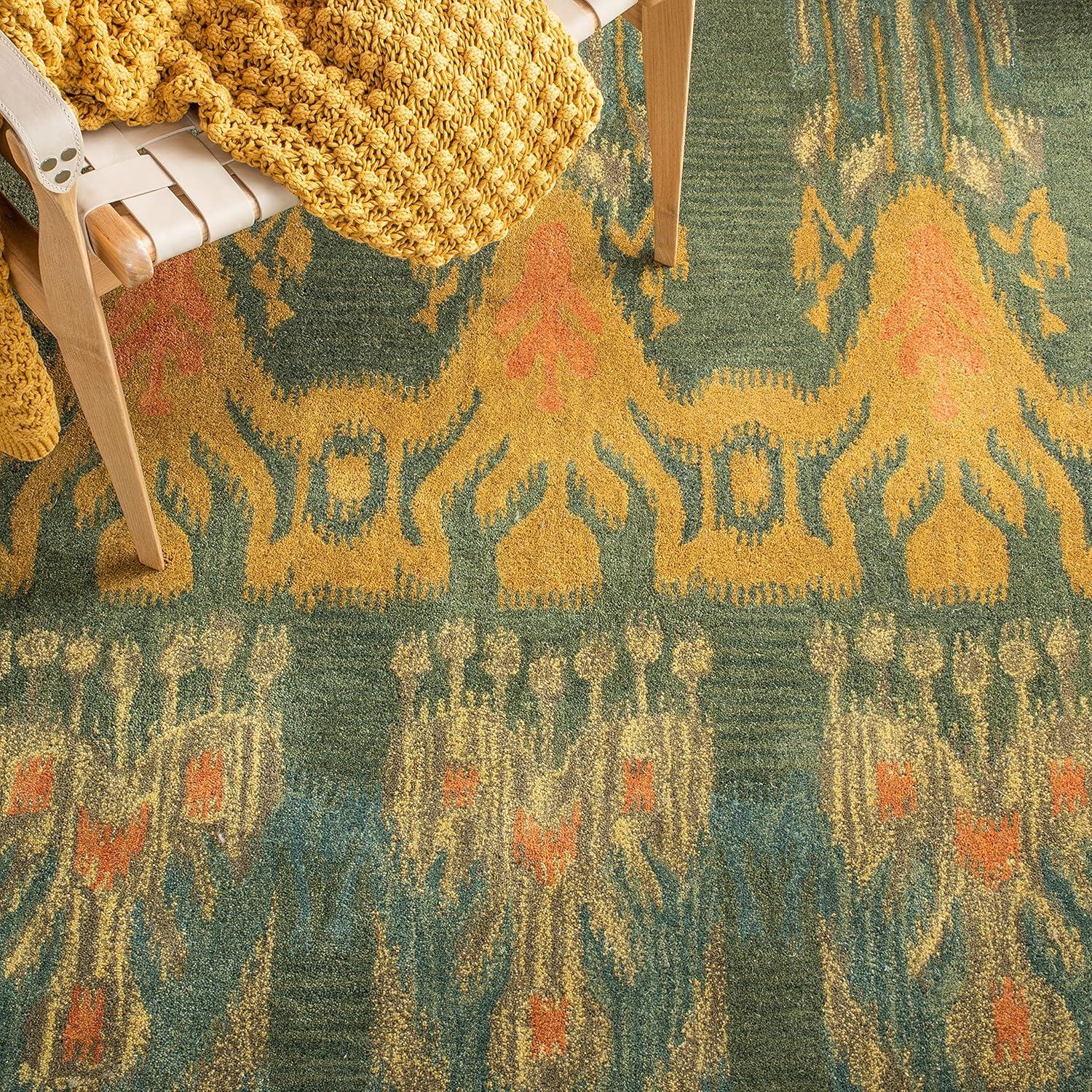 SAFAVIEH Ikat Crane Paisley Wool Area Rug, Olive/Gold, 3' x 5'