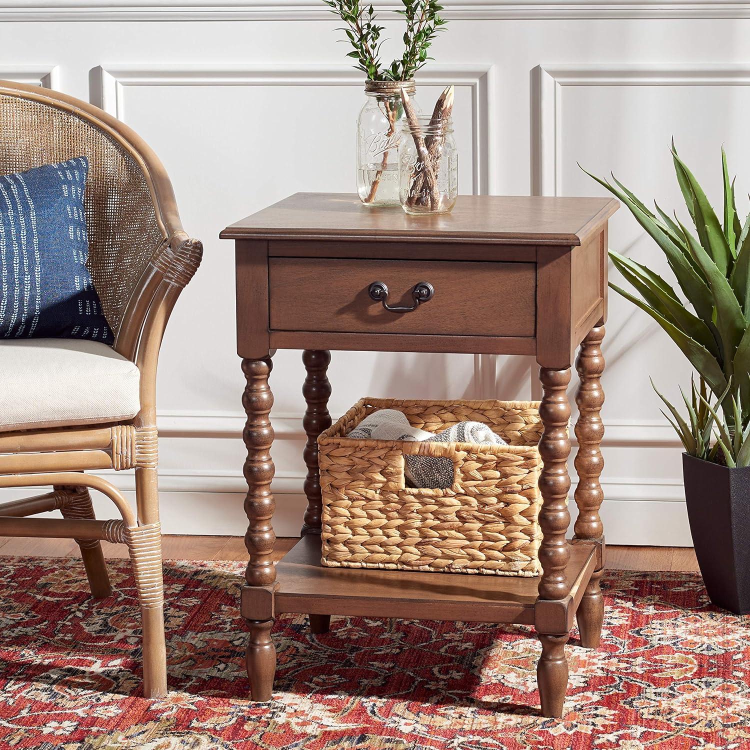 Solid Wood Top End Table with Storage