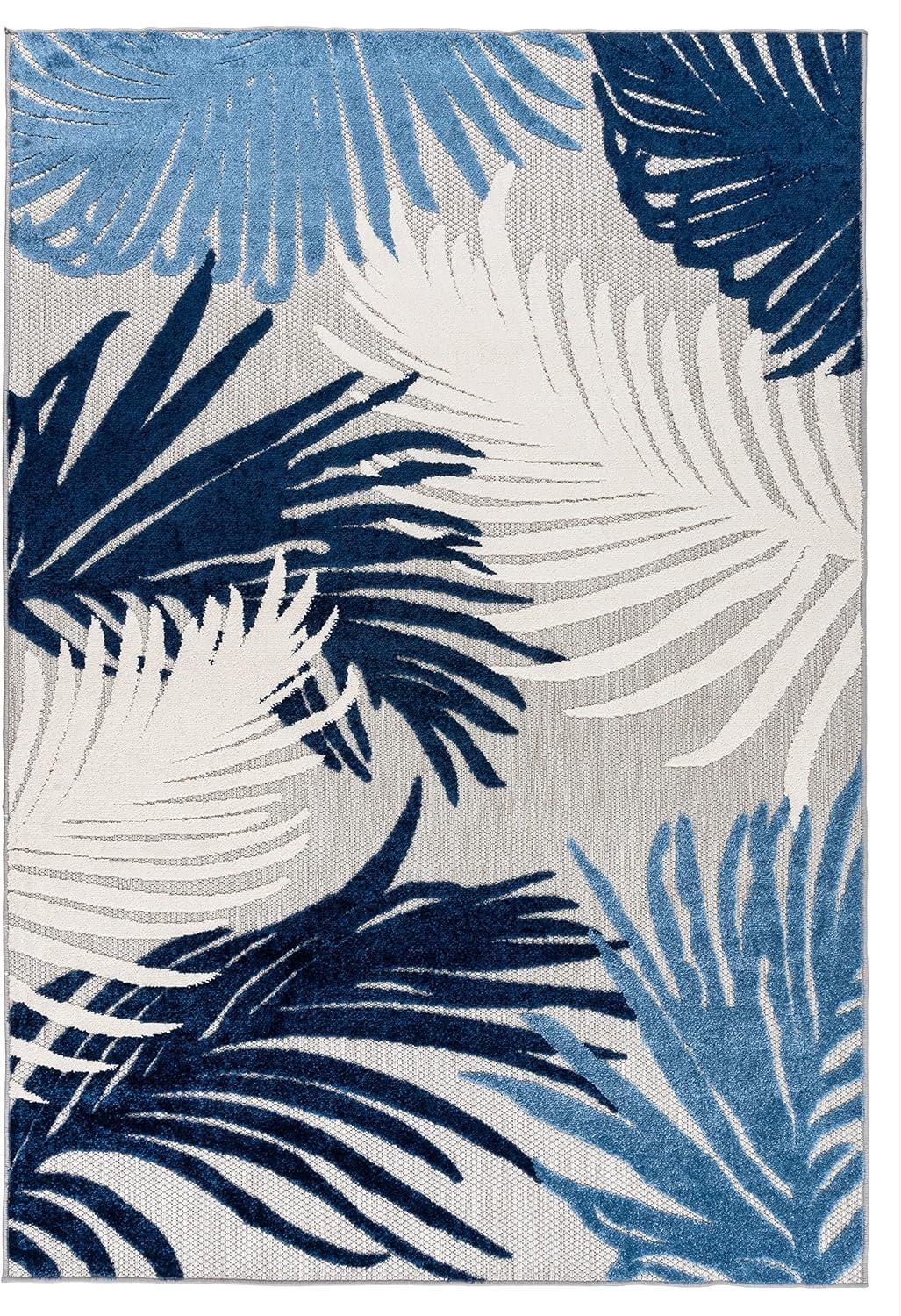 Navy and Gray Floral Synthetic Indoor/Outdoor Area Rug 6' x 9'