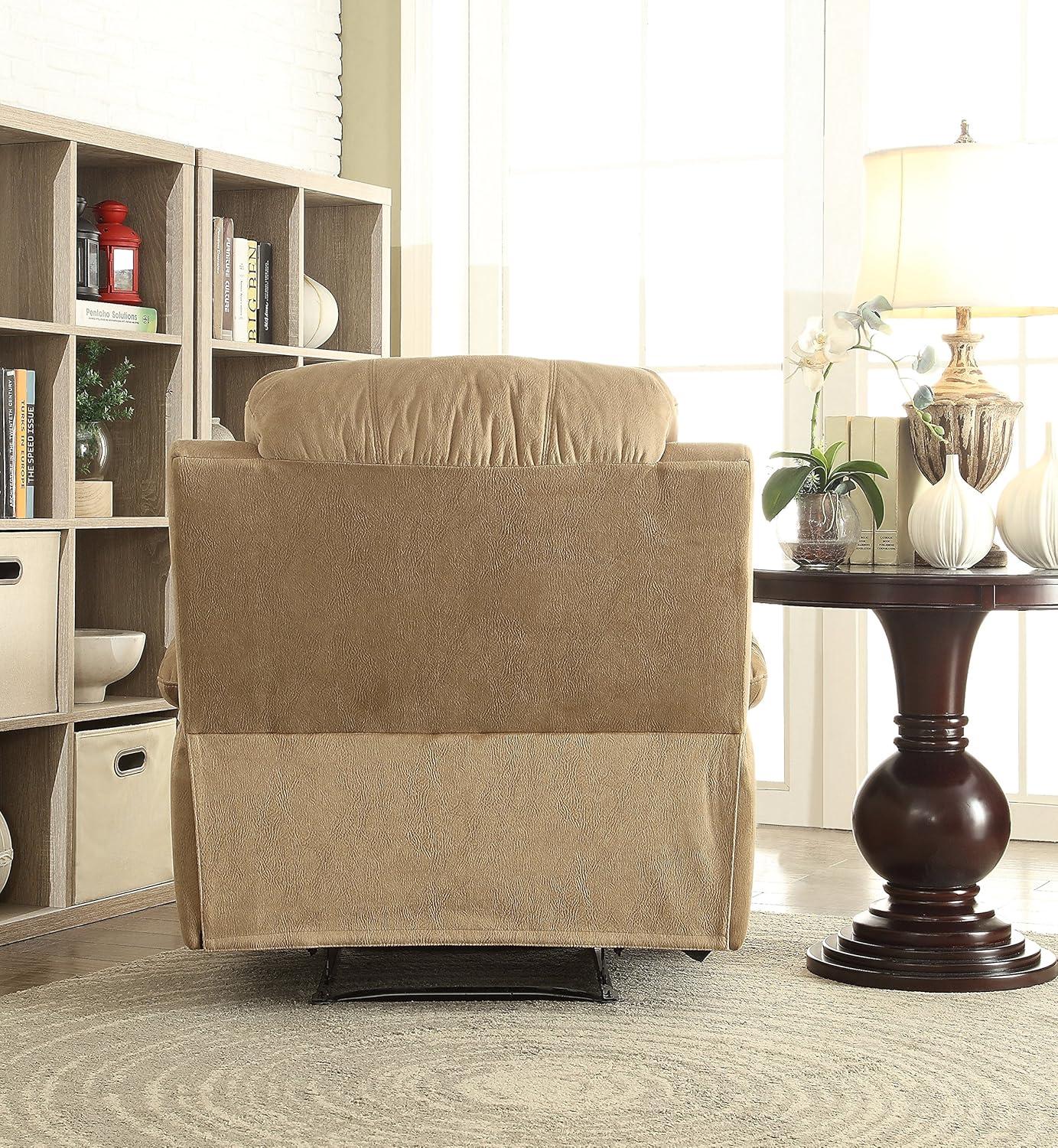 Light Brown Polished Microfiber Wood Recliner with Memory Foam