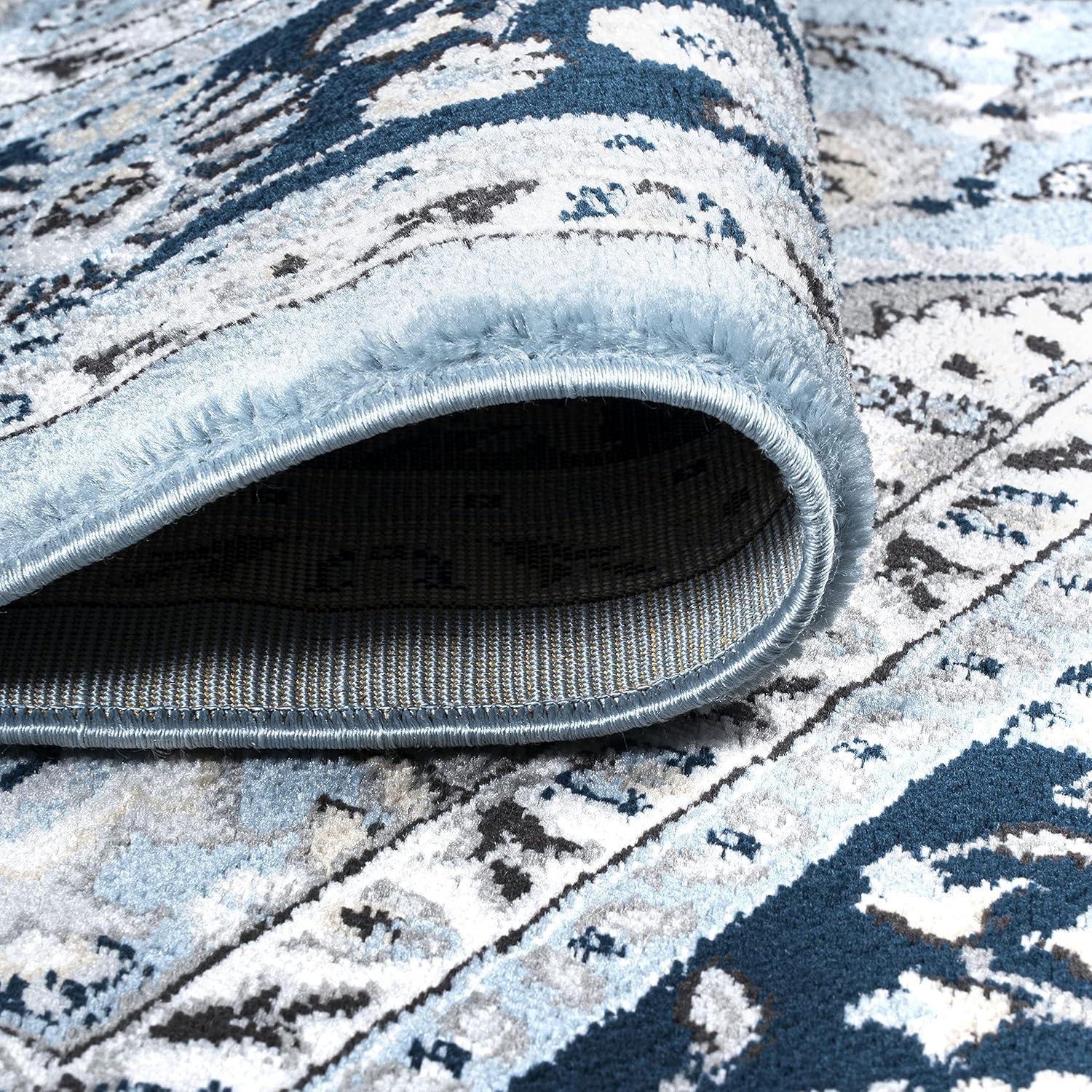 8'x 10' Palmette Modern Persian Floral Area Rug, Blue/Navy - JONATHAN Y