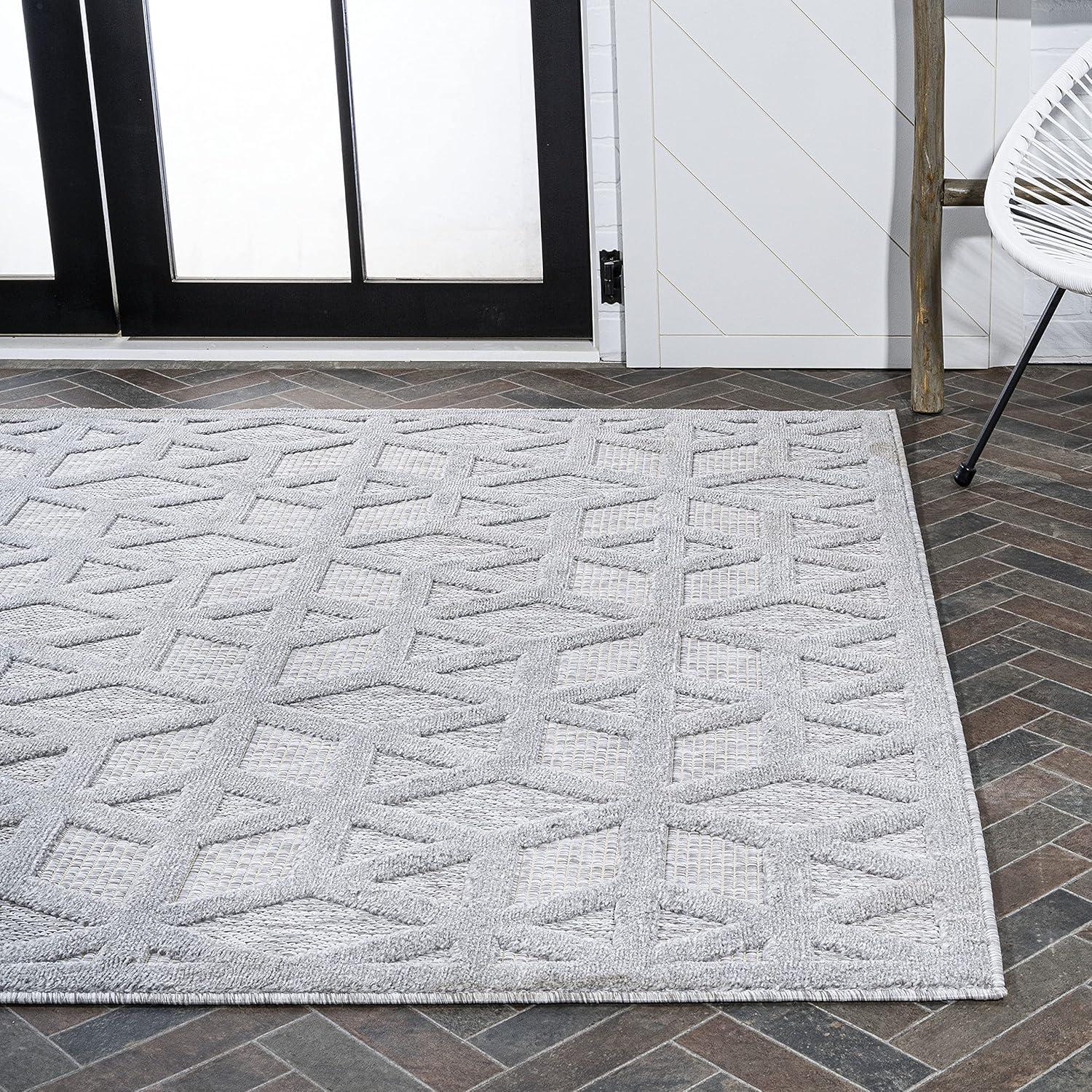 Talaia Neutral Geometric Indoor/Outdoor Area Rug - JONATHAN Y