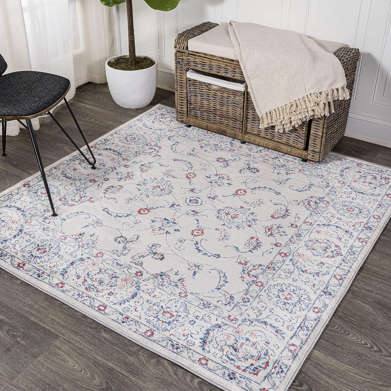 5'x5' Modern Persian Vintage Medallion Area Rug, Light Grey/Red - JONATHAN Y