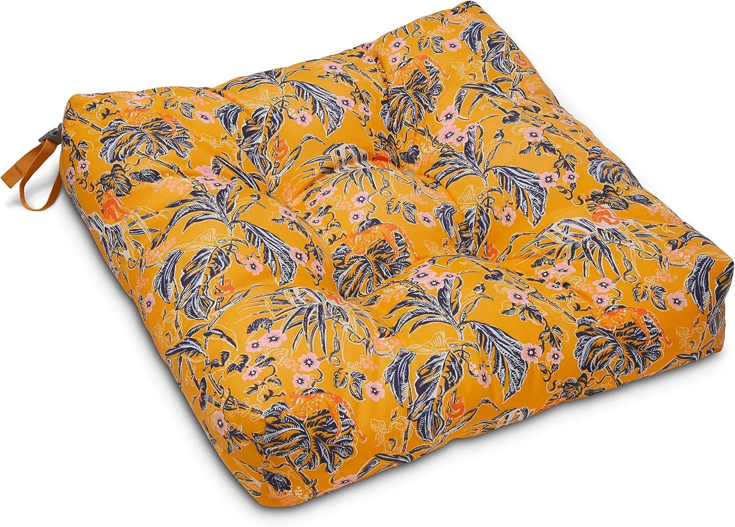 Rain Forest Toile Gold Water-Resistant 19" Patio Chair Cushions, 2 Pack