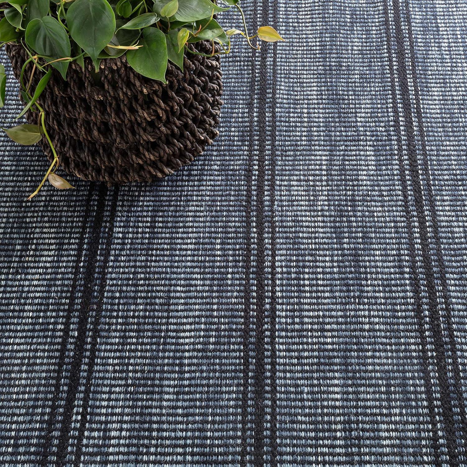 Malta Striped Handmade Handwoven Navy/Black Area Rug