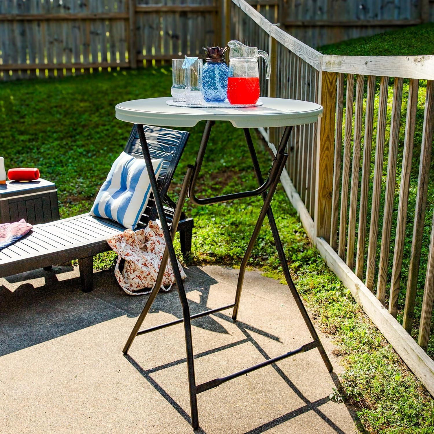 Sunnydaze Outdoor Folding Round Patio Bar-Height Table with Iron Legs and Plastic Top - 31.75" - Gray