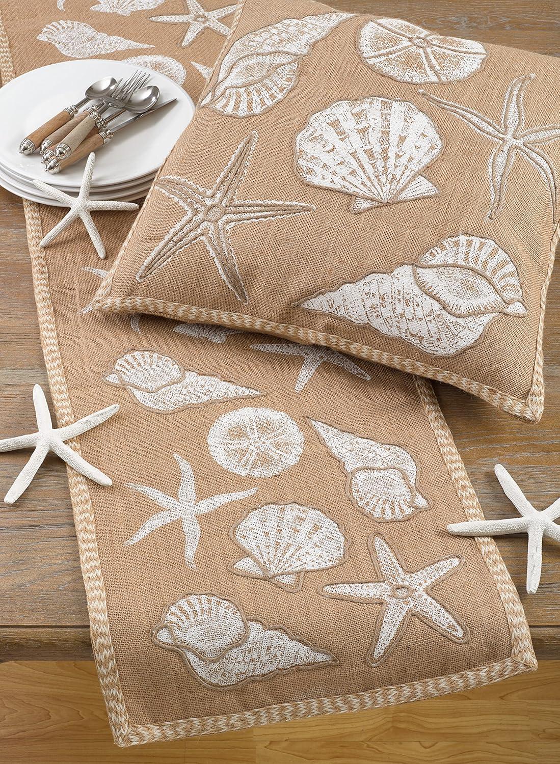 20"x20" Oversize Stitched Seashells Down Filled Square Throw Pillow Beige - Saro Lifestyle