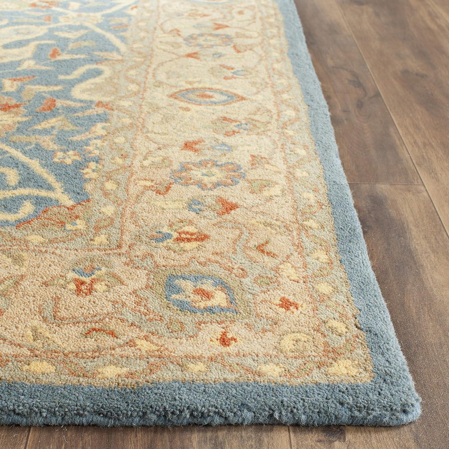 Handmade Blue Tufted Wool Reversible Area Rug 5' x 8'