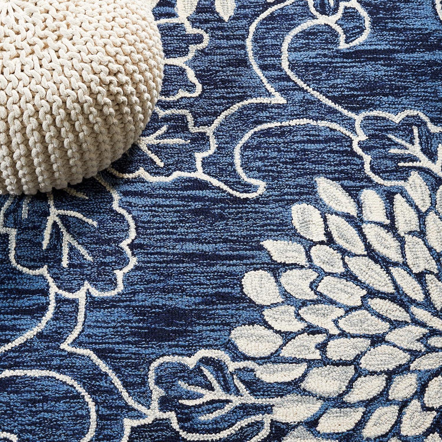 SAFAVIEH Jardin Alfombra de Lana Floral Clara, Azul Marino/marfil, 6' x 6' Cuadrados