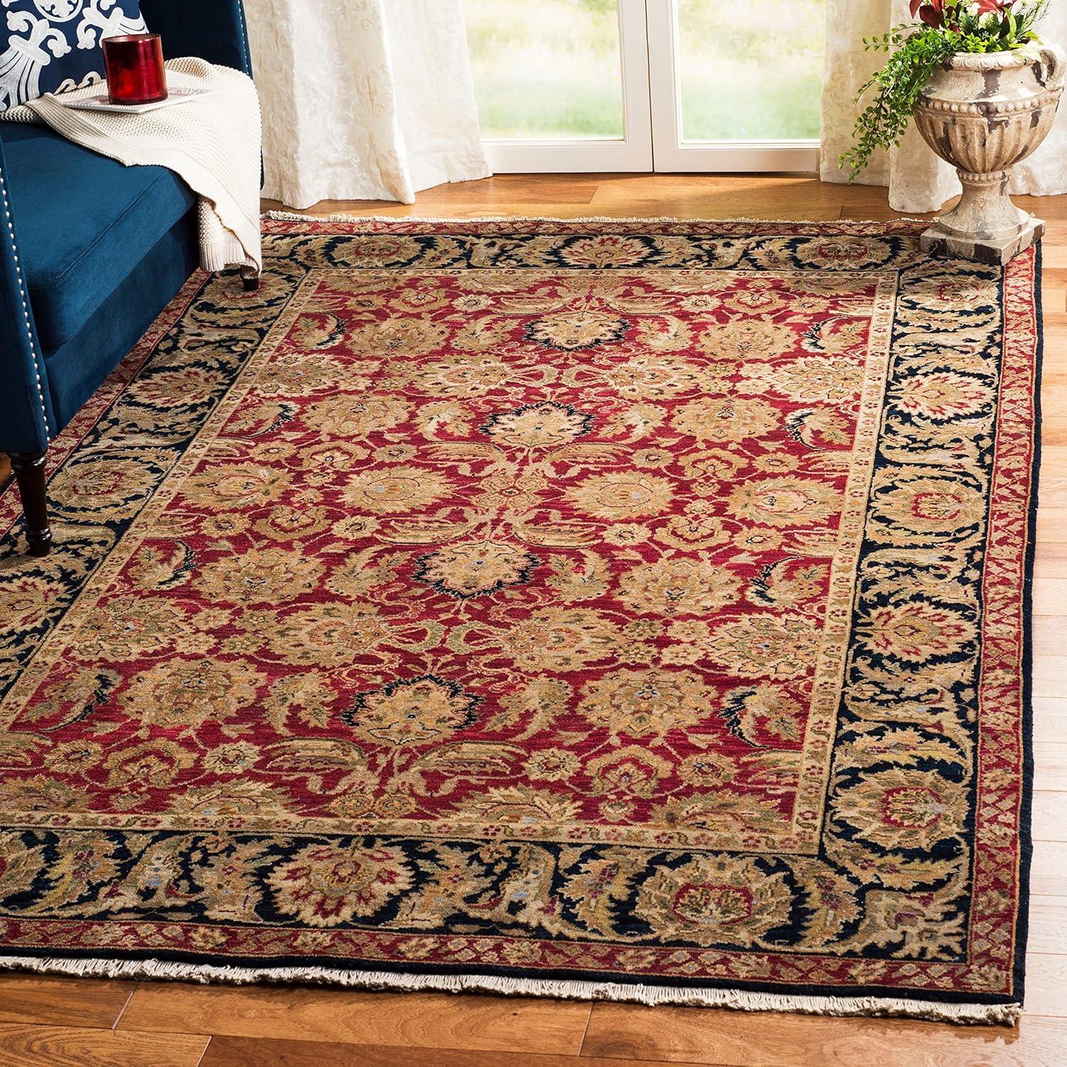 Heirloom Light Green and Rose Hand-Knotted Wool Rug 6' x 9'