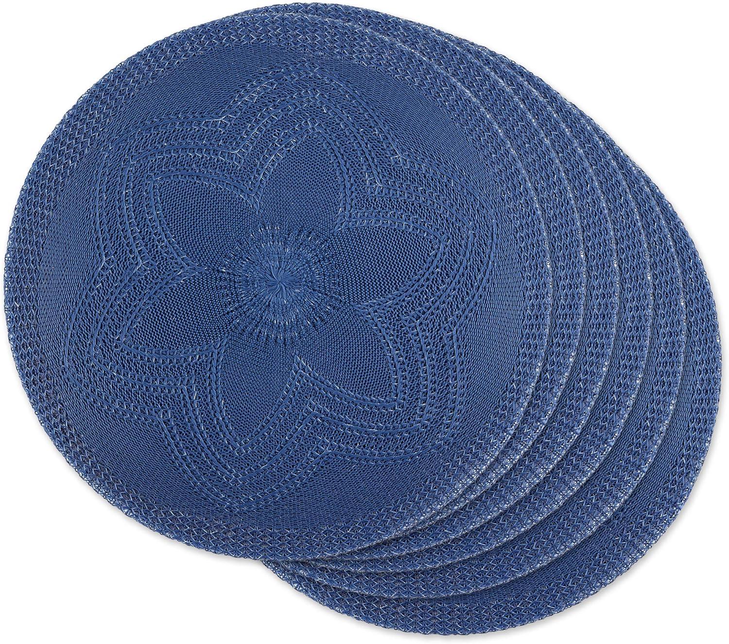 French Blue Floral Woven Round Placemats Set of 6