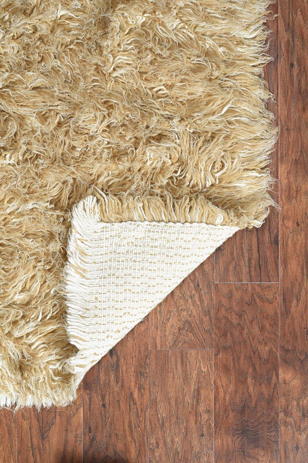 Aalish Flokati Wool Shag Hand Loomed Tan & Cream Rug