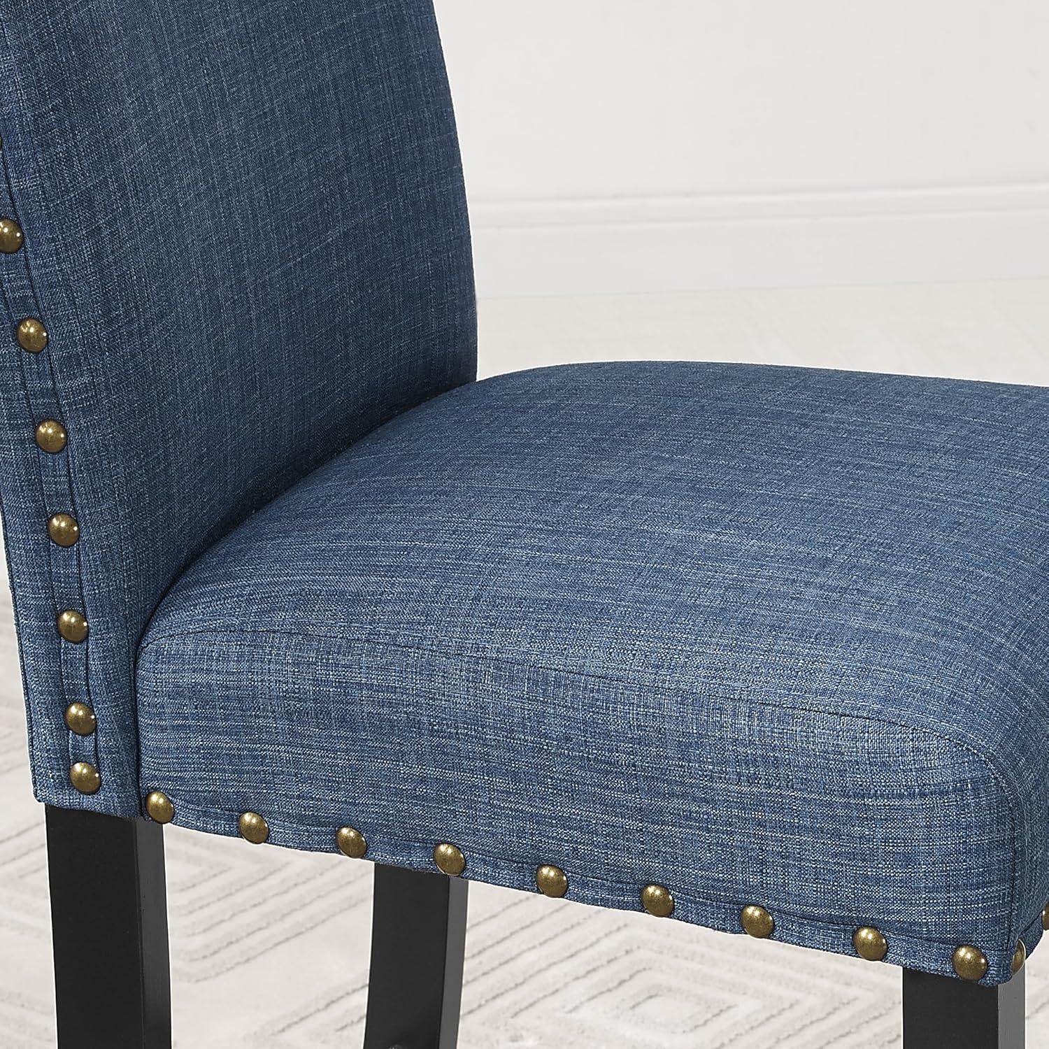 Roundhill Furniture Biony Fabric Dining Chair with Nailheads in Blue (Set of 2)