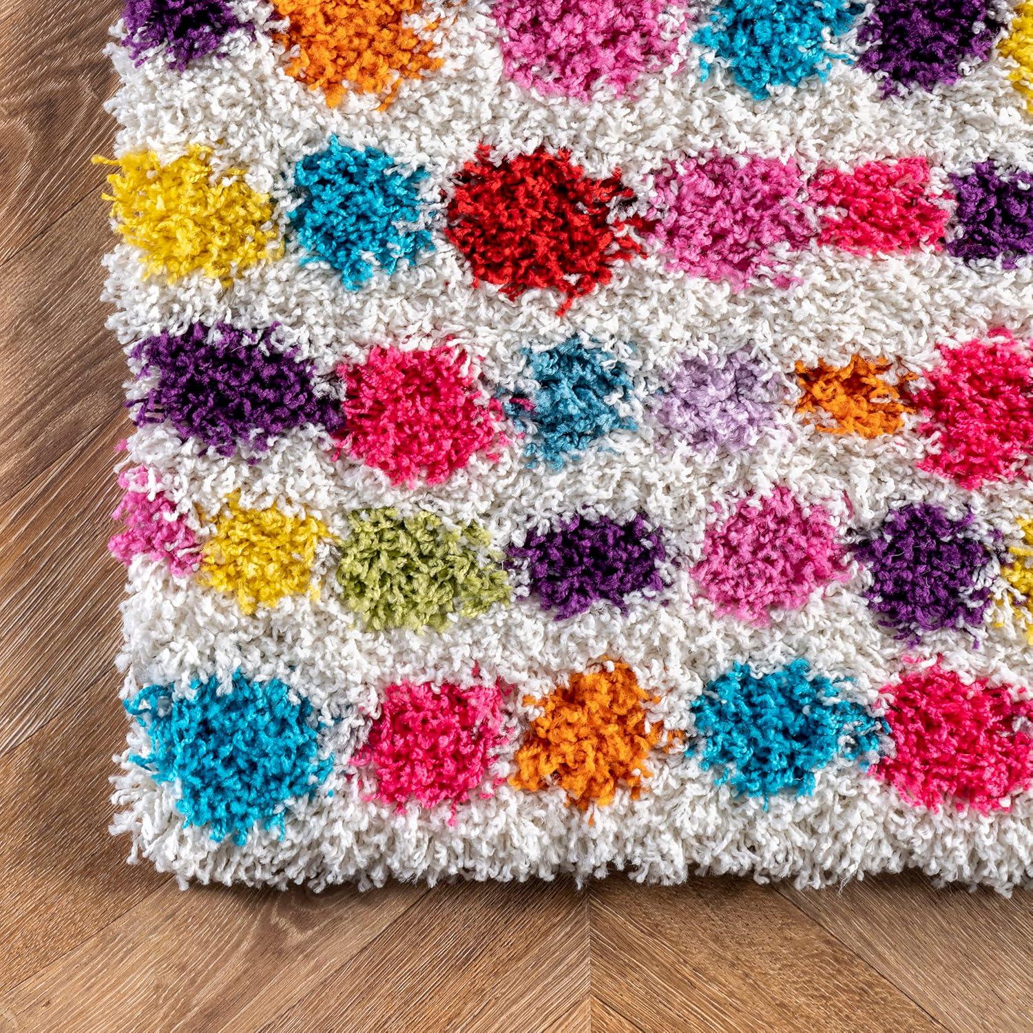 Radiant Rainbow Polka Dot 9' x 12' Multicolor Shag Area Rug