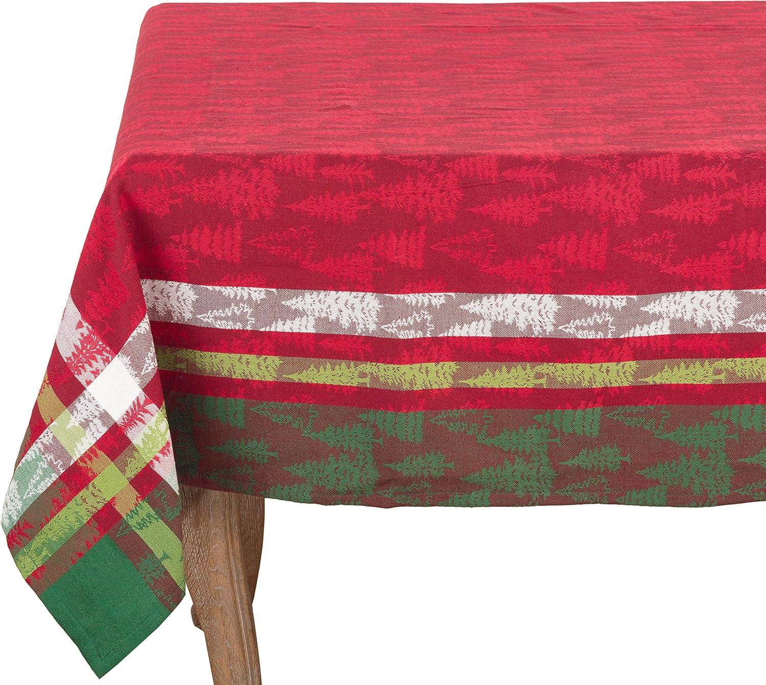 Red and Green Plaid Christmas Tree Cotton Tablecloth