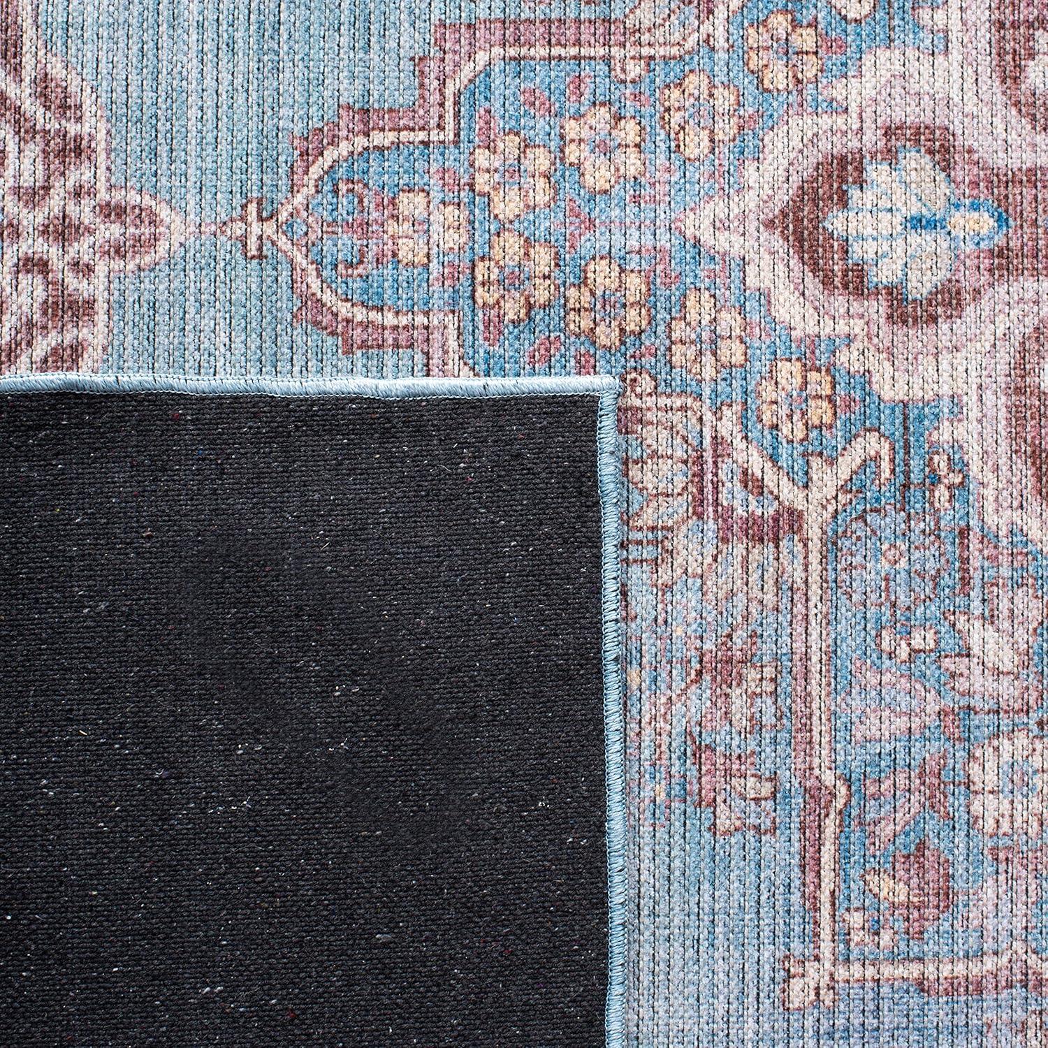 Serapi SEP580 Power Loomed Machine Washable Skid-Resistant Indoor Area Rug - Blue/Brown - 6'7" Round - Safavieh