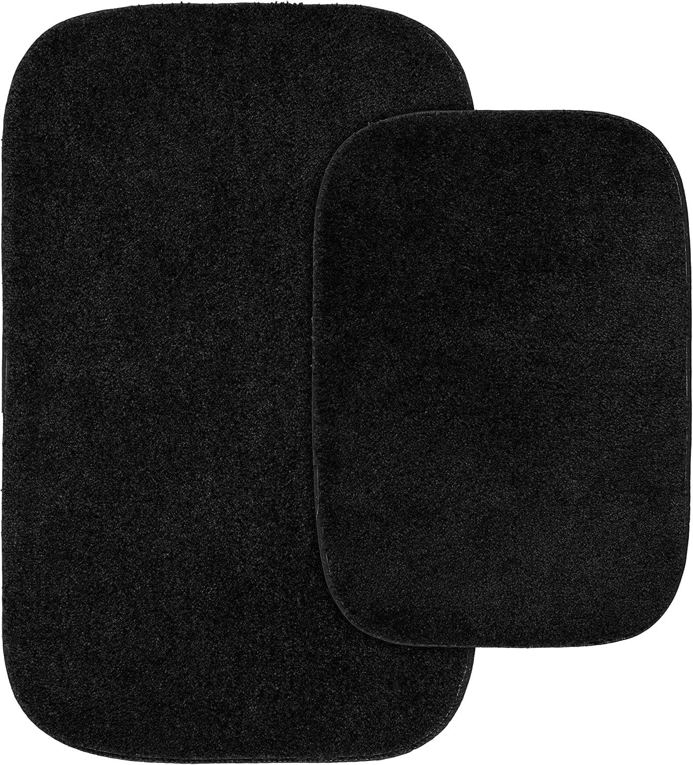 2pc Traditional Washable Nylon Bath Rug Set Black - Garland Rug: Machine Made, Tufted, Latex Backing