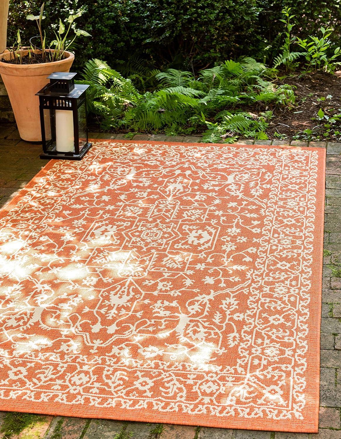 Unique Loom Outdoor Botanical Collection Area Rug - Allover (4' x 6' Rectangle Terracotta/Beige)