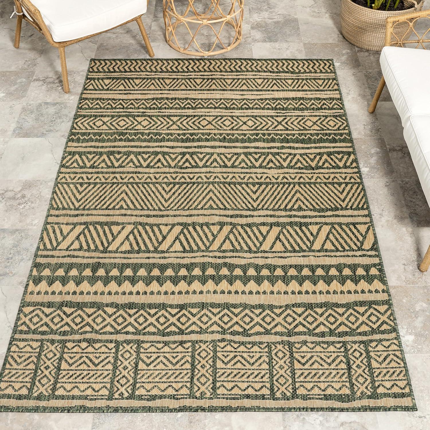 6'7"x9' Abbey Geometric Striped Indoor and Outdoor Area Rug Beige - nuLOOM: Low Pile, Machine Made, Polypropylene
