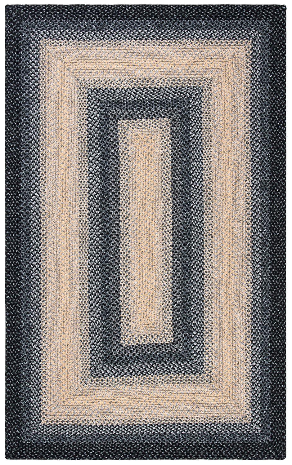 SAFAVIEH Braided Neville Bordered Machine Washable Reversible Area Rug, Black/Grey, 2'6" x 5'