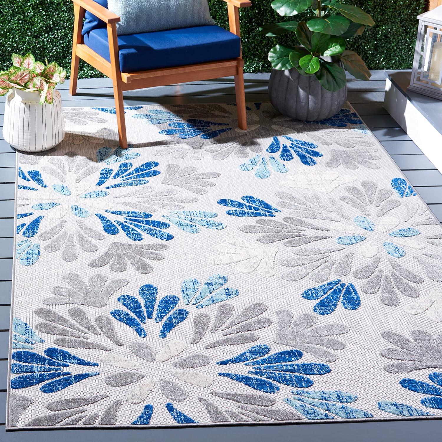 Cabana CBN800 Power Loomed Indoor/Outdoor Area Rug - Grey/Blue - 6'x9' - Safavieh.