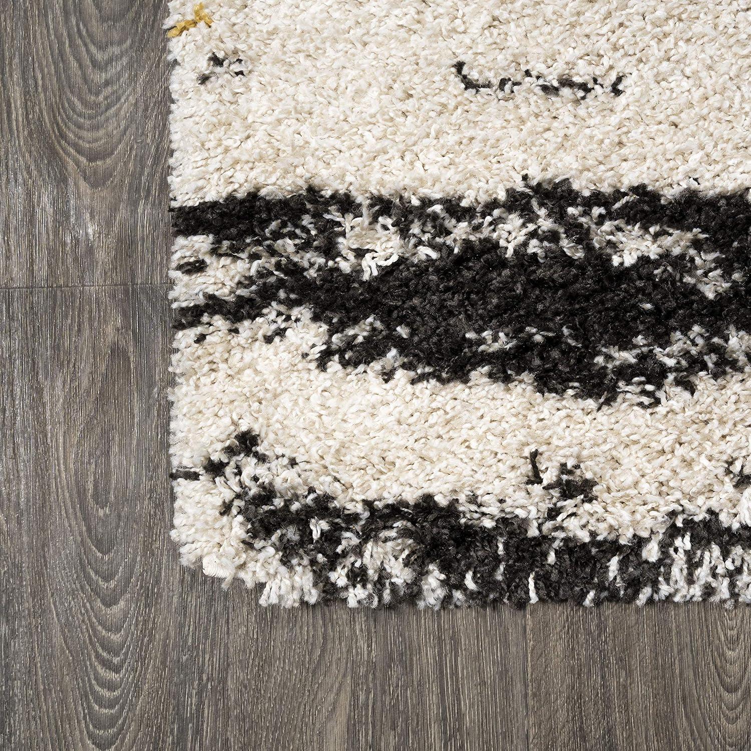 8'x10' Nova Modern Bold Strie' Shag Area Rug, Beige/Black/Yellow - JONATHAN Y