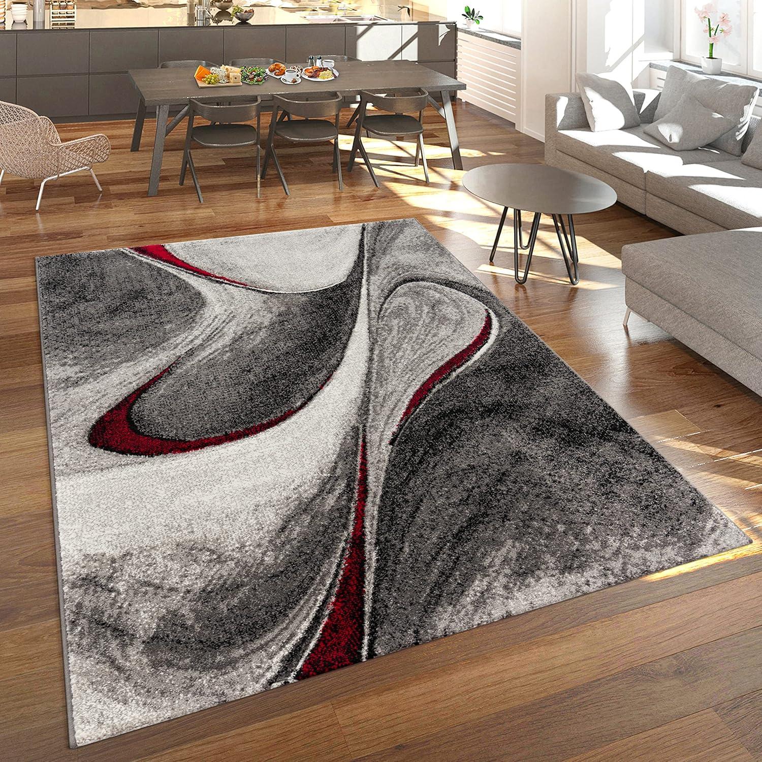 Paco Home Modern Designer Rug with Abstract Pattern in Grey Red - 5'3" x 7'7" (5'x7')
