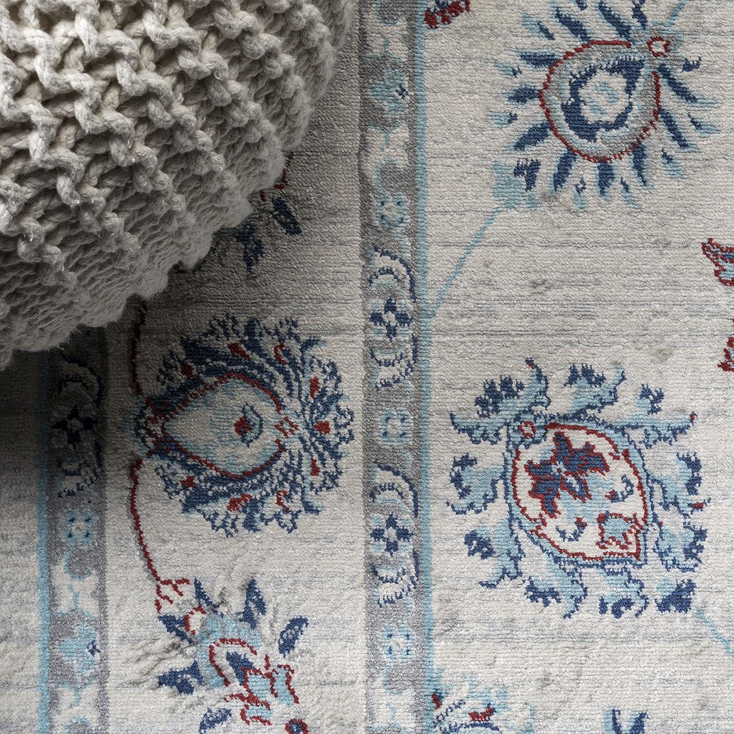 4' X 6' Modern Persian Vintage Moroccan Traditional Area Rug, Ivory/Blue/Red - JONATHAN Y