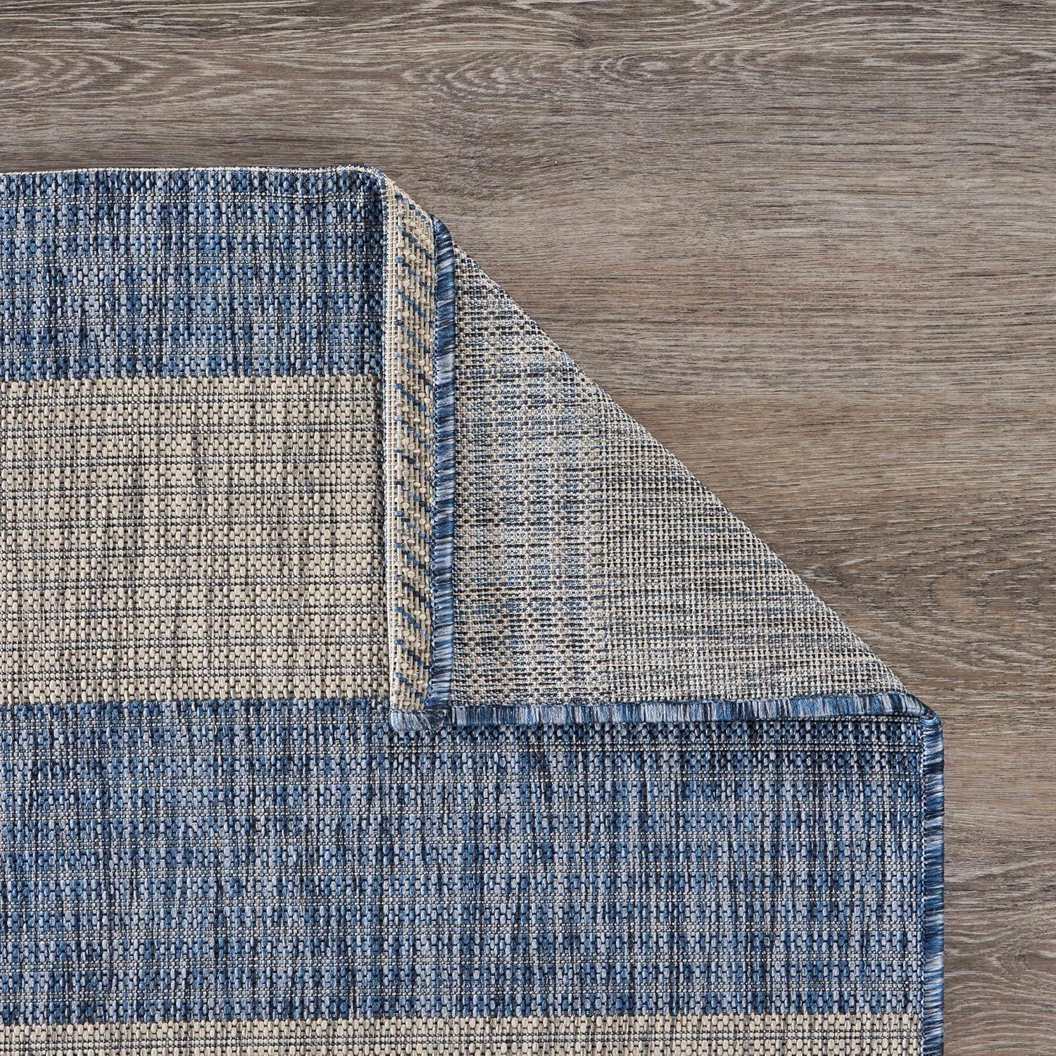 LR Home Camila 5' x 7', Gray/Blue Stripe Fade, Stain, and Moisture Resistant Indoor/Outdoor Area Rug