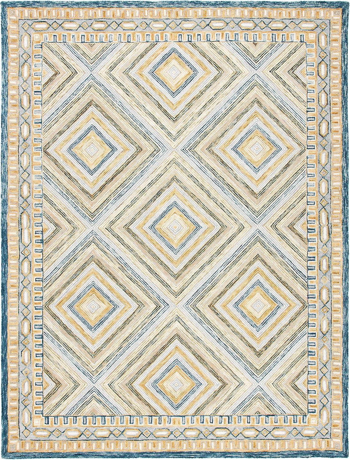 SAFAVIEH Aspen Caitriona Geometric Diamonds Wool Runner Rug, Navy/Gold, 2'3" x 9'