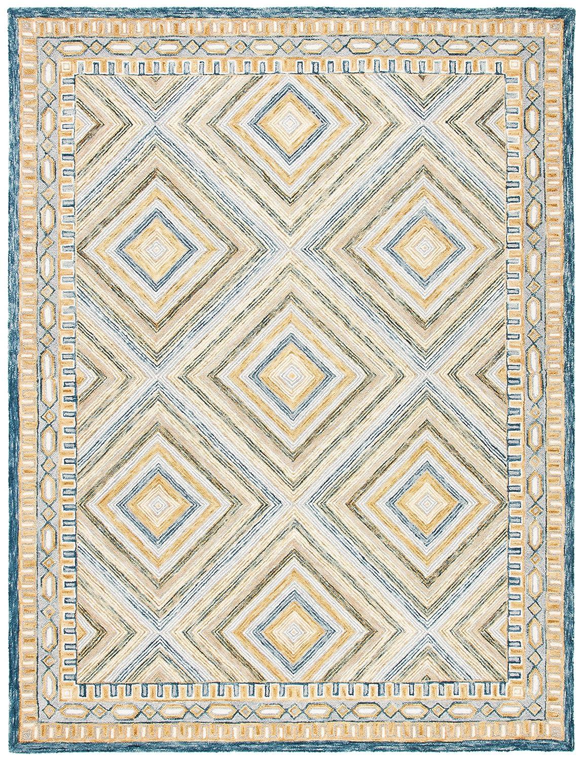 SAFAVIEH Aspen Caitriona Geometric Diamonds Wool Runner Rug, Navy/Gold, 2'3" x 9'
