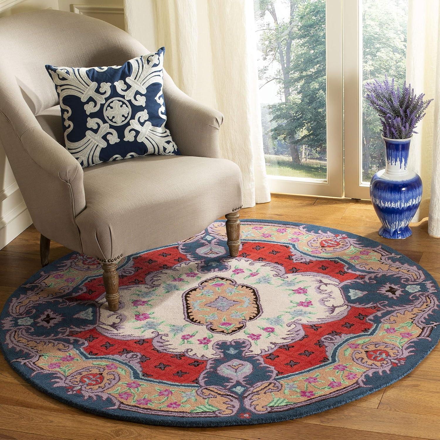Bellagio BLG535 Hand Tufted Area Rug - Ivory/Pink - 5' round - Safavieh.
