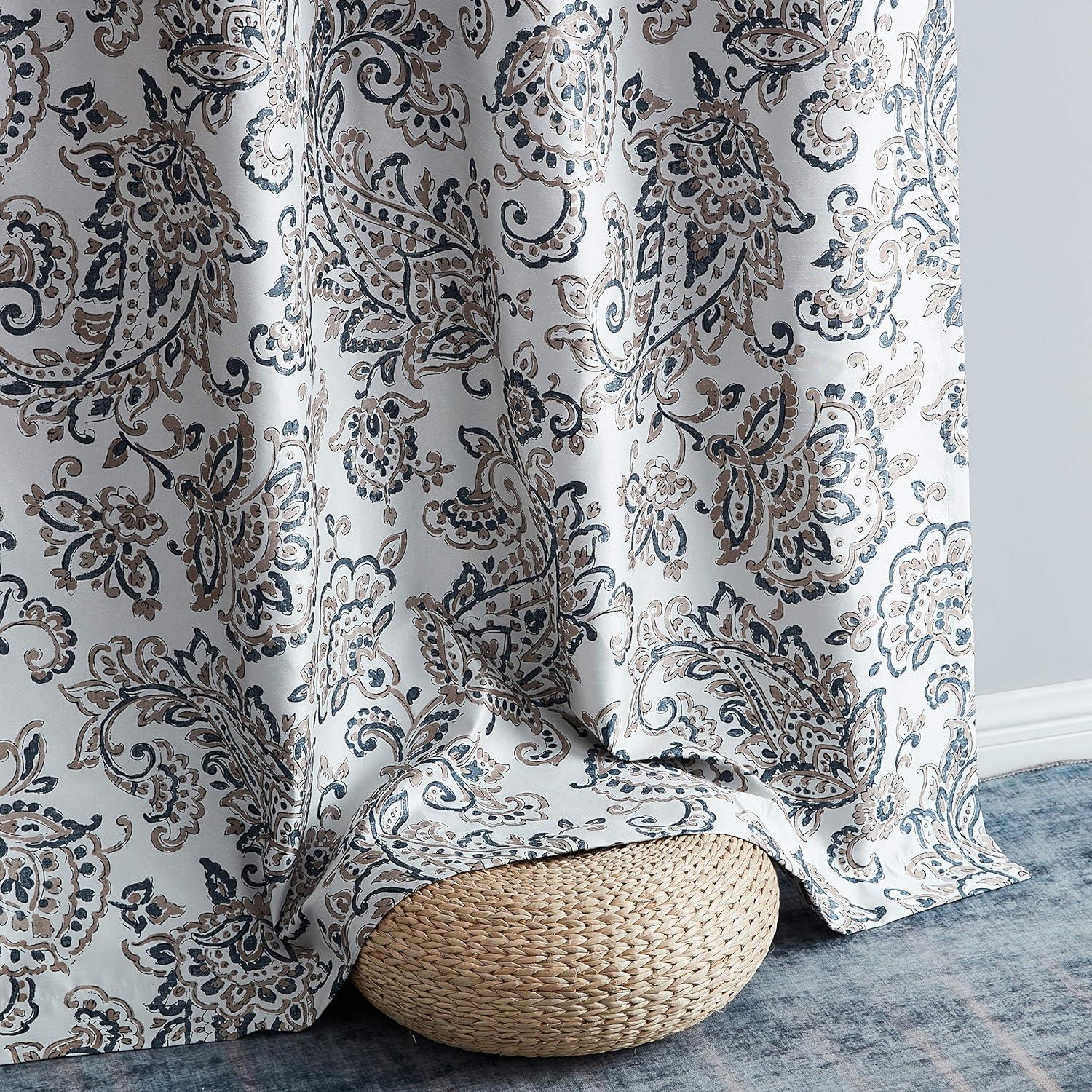 THD Paisley Faux Silk 100% Blackout Thermal Lined Energy Efficient Curtain Grommet Panels - Pair