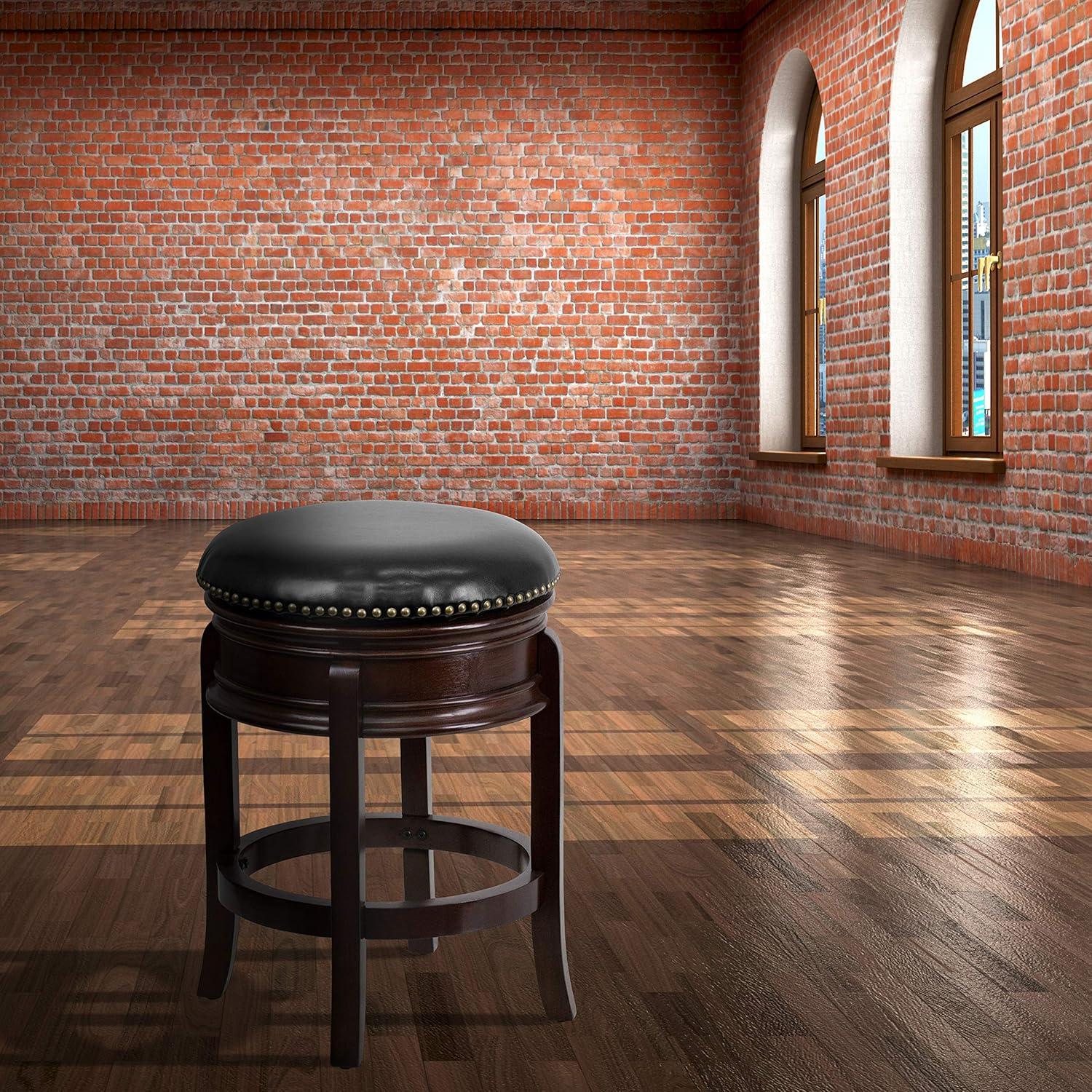 24'' Black Leather Swivel Saddle Wood Counter Stool