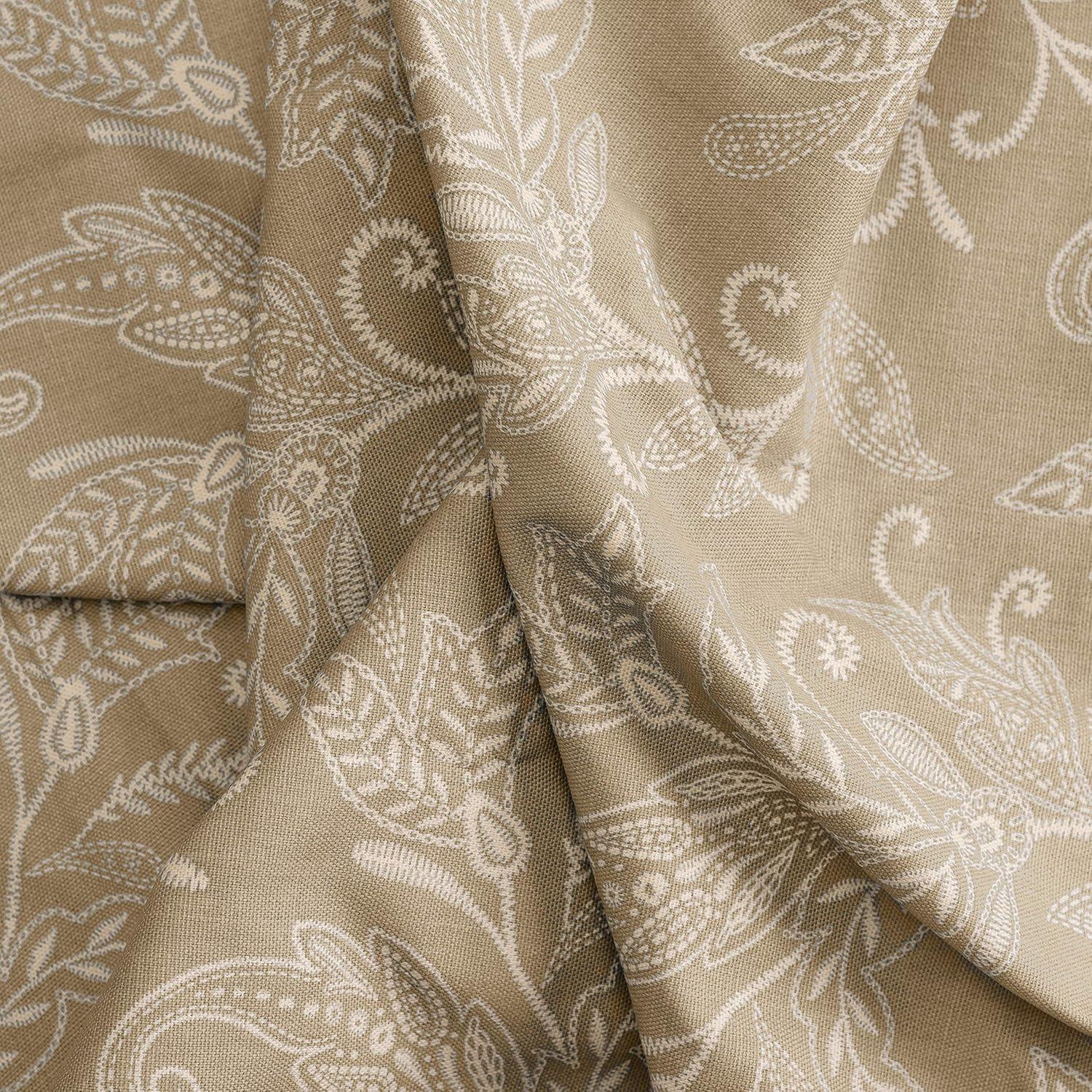 Tan Leaf Pattern Poly-Cotton Rod Pocket Curtain Tiers