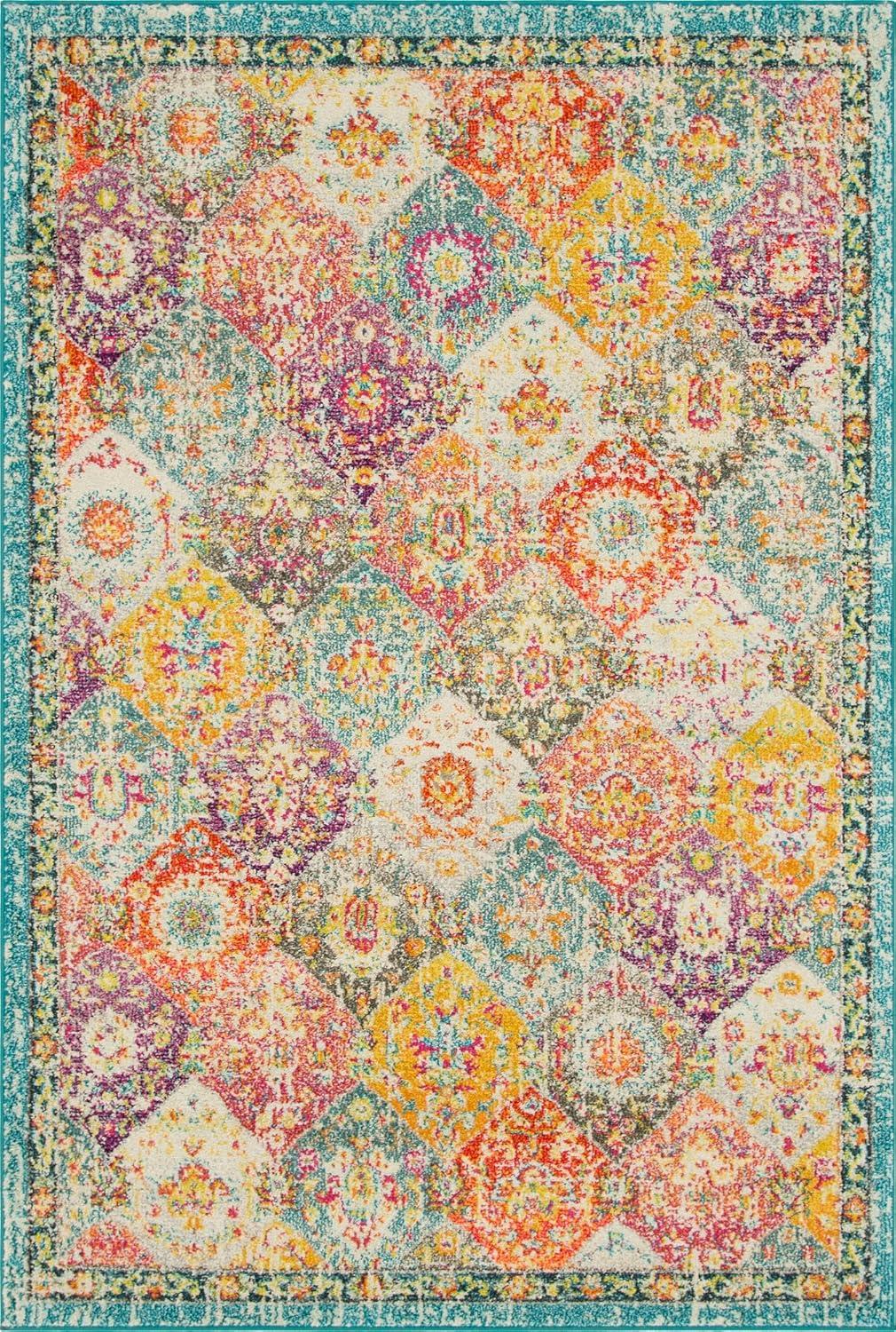 Unique Loom Blake Penrose Rug Multi/Blue 5' 1" x 8' Rectangle Trellis Bohemian Perfect For Living Room Bed Room Dining Room Office