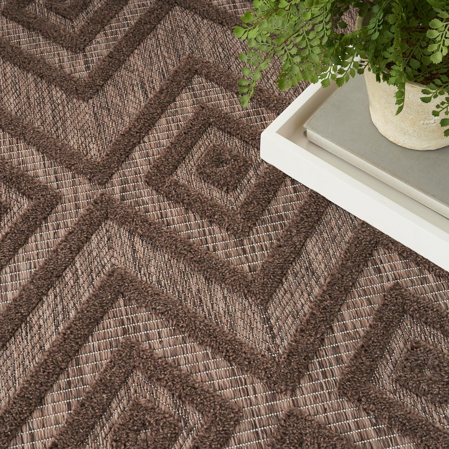 Nourison Versatile Diamond Geometric Flatweave Indoor Outdoor Area Rug Brown 9' x 12'
