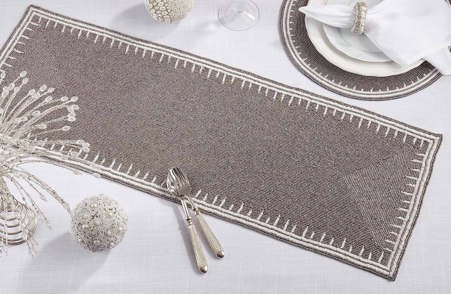 Saro Lifestyle Luxurious Sparkle Beaded Table Runner, 13"x35, Gray