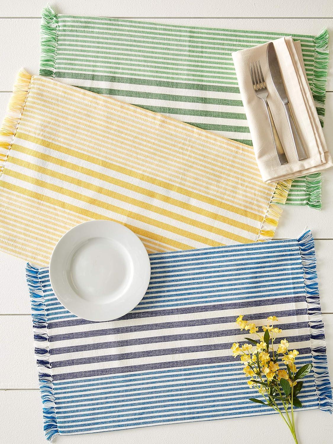 Deep Yellow Stripes With Fringe Placemat (Set of 6)