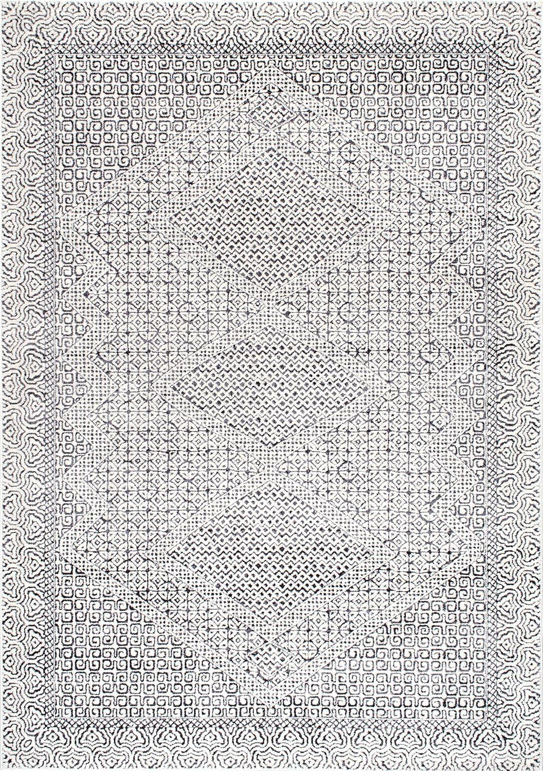 Nuloom Exie Medallion 6 Square Indoor Area Rug for Living Room Bedroom Dining Room Kitchen, Grey/Ivory