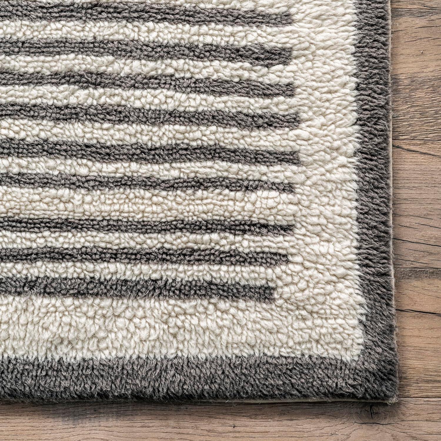 nuLOOM Tayshia Machine Washable Wool Modern Striped Area Rug, 3' x 5', Ivory