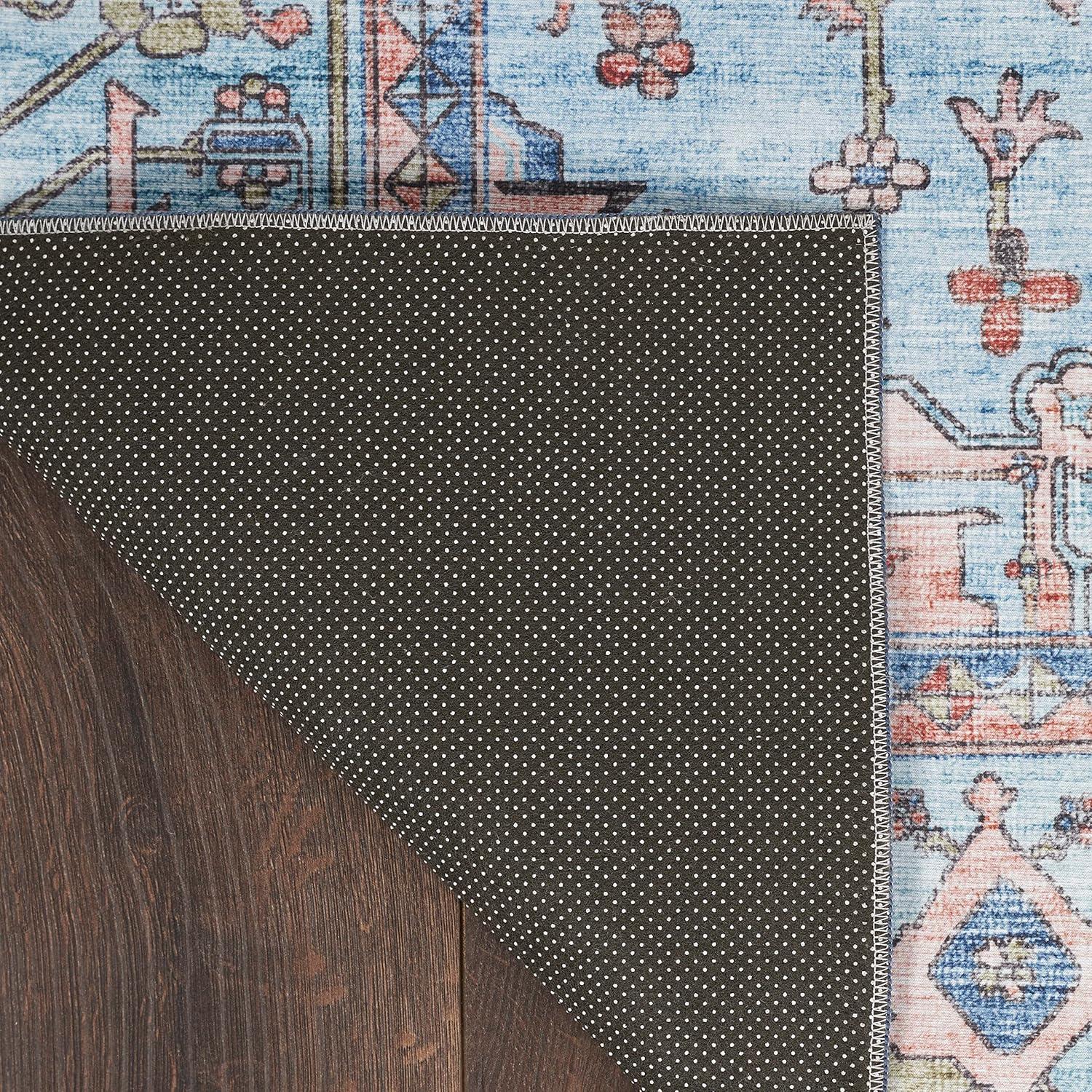 Nourison Fulton Bordered Medallion Non-Slip Flatwoven Indoor Rug Blue 5' x 7'