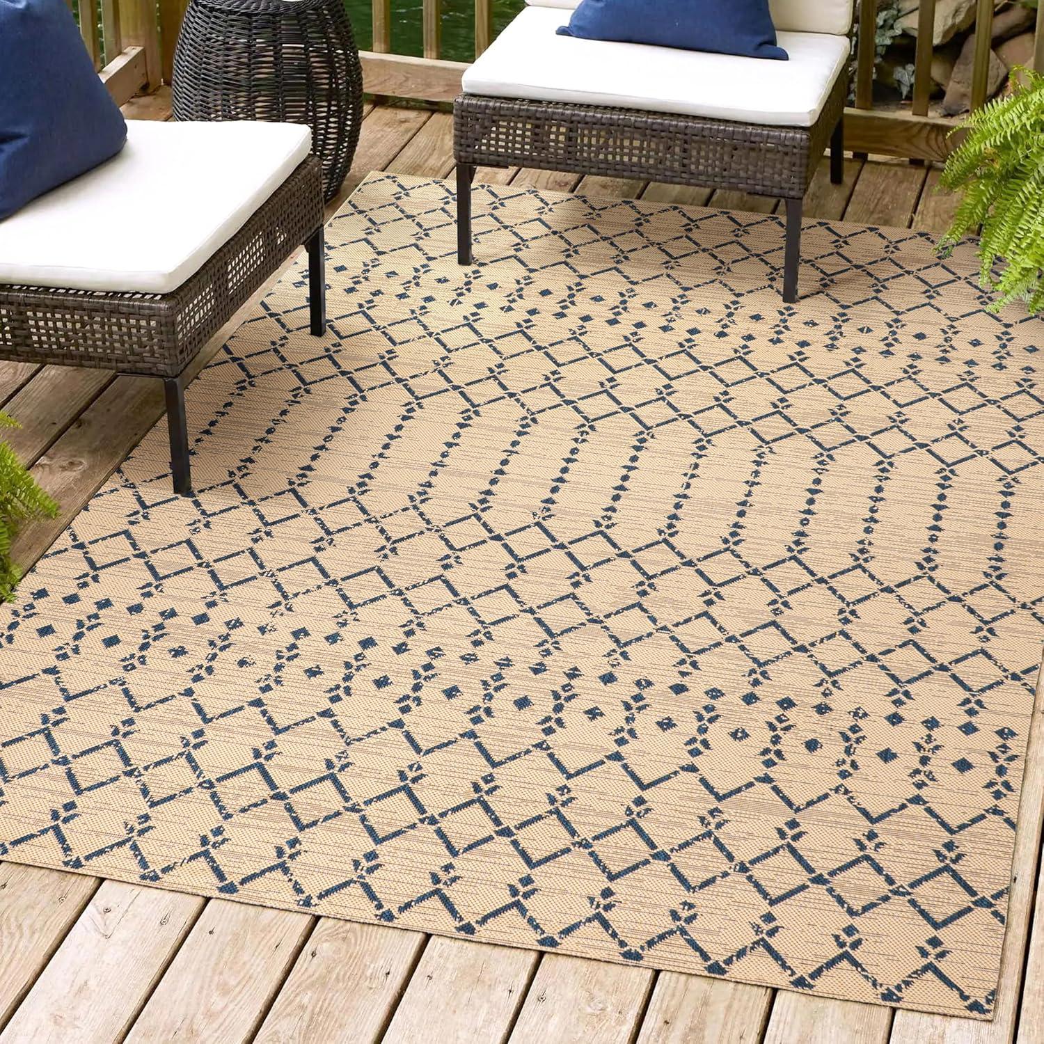 Ourika Moroccan Geometric Textured Weave Indoor/Outdoor Area Rug - JONATHAN Y