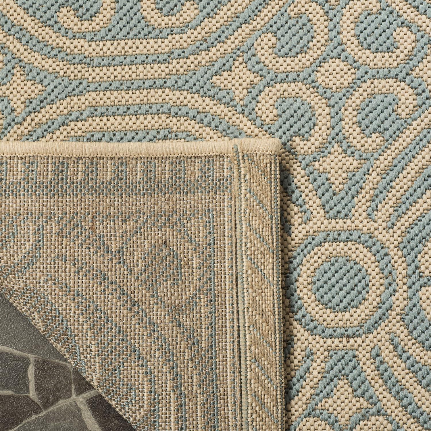 Aqua and Cream Geometric Flat Woven Synthetic Rug, 5' x 7'