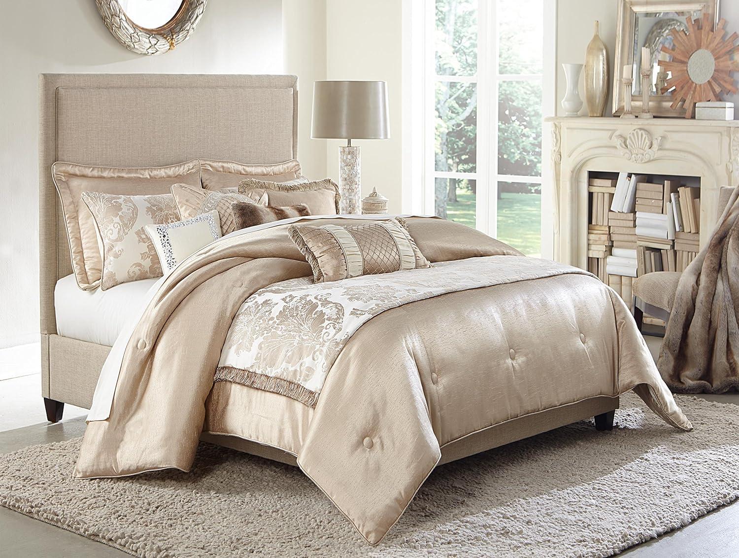 Palermo Ivory King Comforter Set with Jacquard Accents, 10-Piece