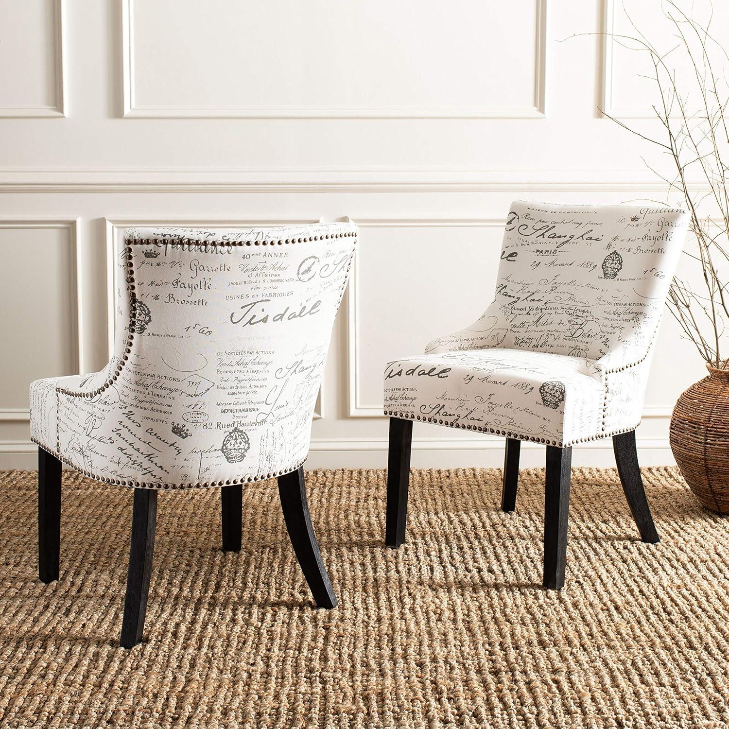 SAFAVIEH Lotus 19''H KD Side Chair Set of 2 Flat Black Nail Head Taupe Linen